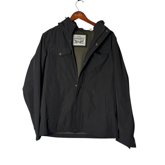 Levi's Water Resistant Softshell Mens Hooded Trucker Black Jacket LM8KP636 SMALL - Picture 1 of 6
